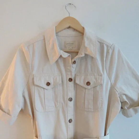 SEZANE Jeanette Denim Midi Belted Dress Molted Ecru Cream - Size EU 40 / US 8 - Picture 5 of 16